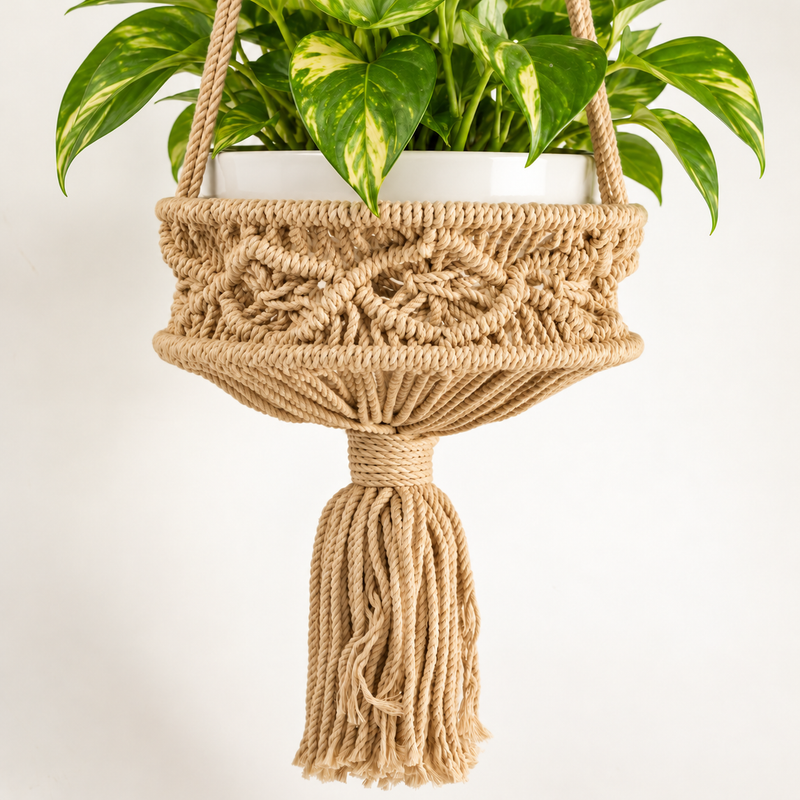 Grote Macramé Plantenhanger - Camel