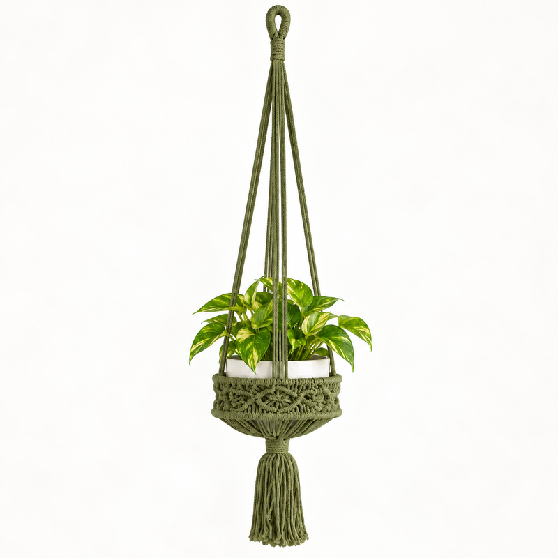 Grote Macramé Plantenhanger - Groen