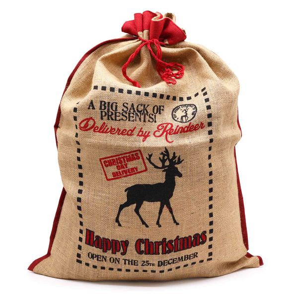 Jute Kerst Zak - Delivered By Reindeer
