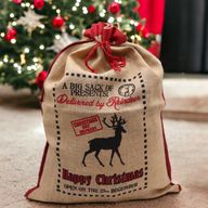 Jute Kerst Zak - Delivered By Reindeer