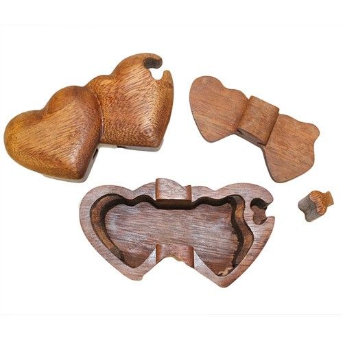 Houten Puzzel Doos uit Bali - Dubbel Hart