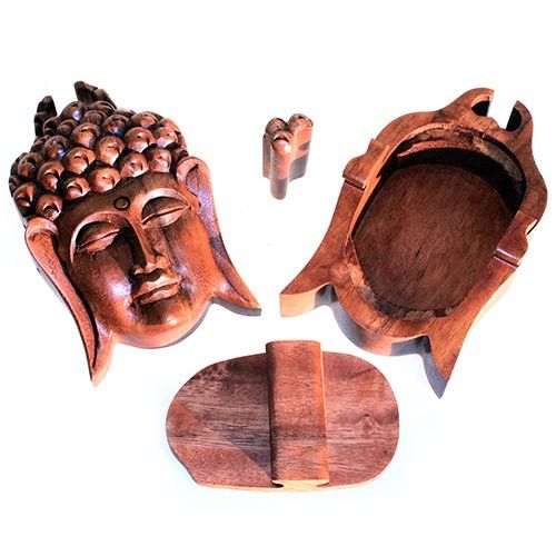 Houten Puzzel Doos uit Bali - Boeddha Hoofd