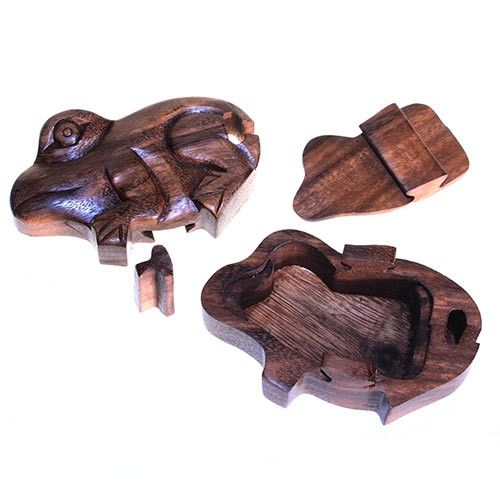 Houten Puzzel Doos uit Bali - Kikker