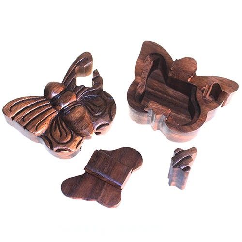 Houten Puzzel Doos uit Bali - Vlinder