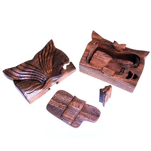 Houten Puzzel Doos uit Bali - Walvis Staart