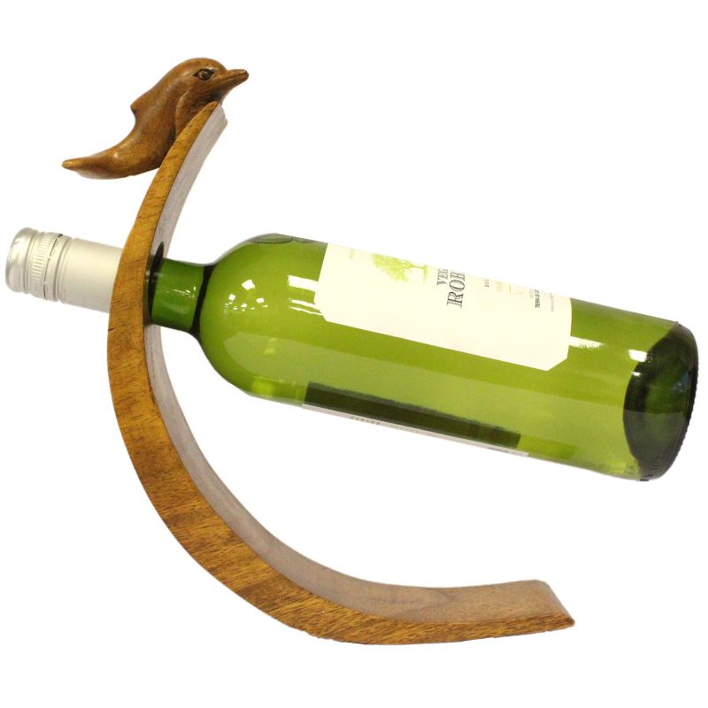 Houten Wijnfleshouder - Dolfijn