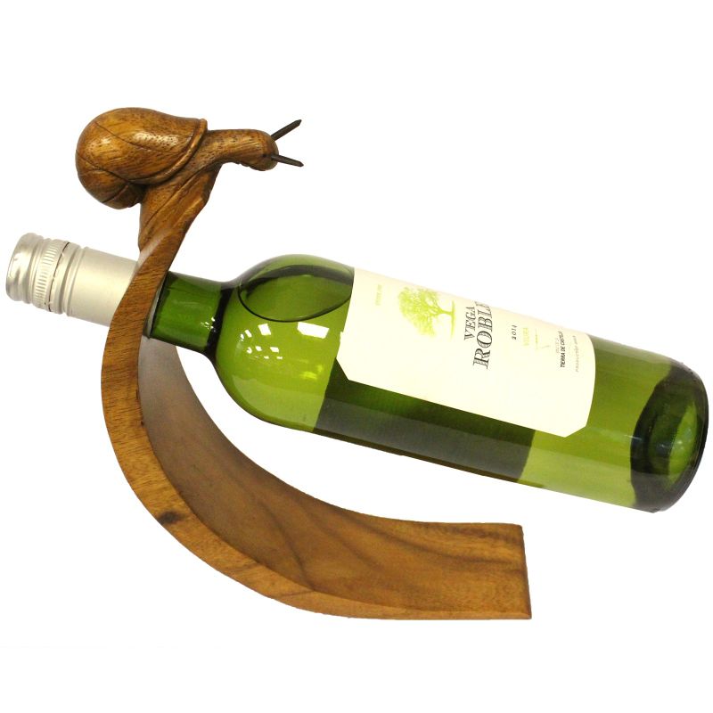 Houten Wijnfleshouder - Slak