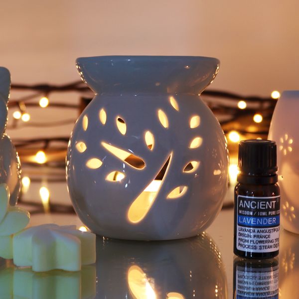 Keramiek Witte Oliebrander - Groot - Boom Motief