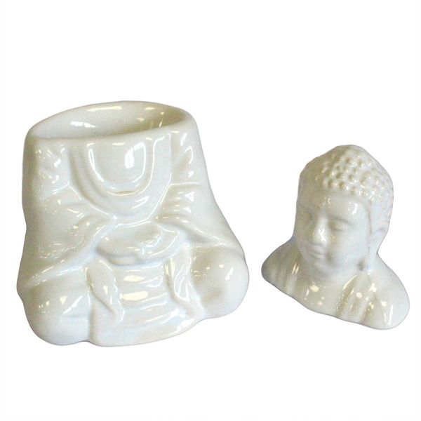 Boeddha Oliebrander - Zittend - Wit