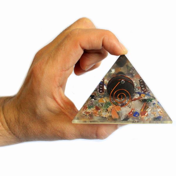 Orgonite Piramide - Medium - 60mm - Edelstenen Korrels, Koper - Schildpaded