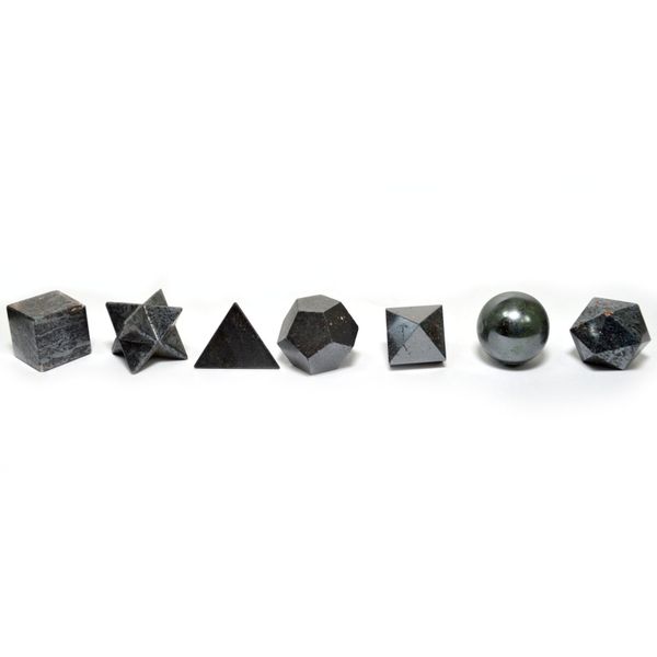 Geometrische Set van Zeven Stuks Zwarte Agaat