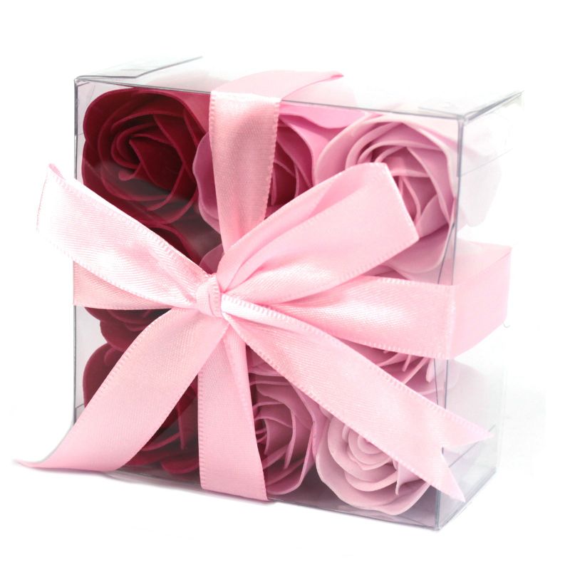 Set van 9 Zeep Rozen in Luxe Verpakking - Roze Roos
