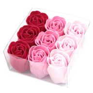Set van 9 Zeep Rozen in Luxe Verpakking - Roze Roos