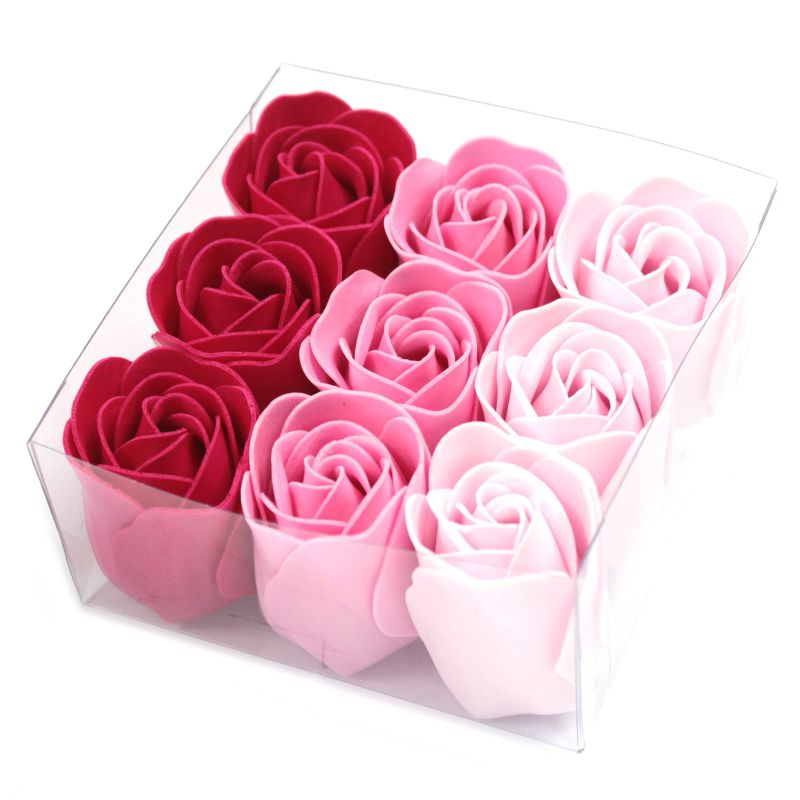 Set van 9 Zeep Rozen in Luxe Verpakking - Roze Roos