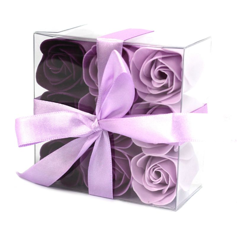 Set van 9 Zeep Rozen in Luxe Verpakking - Lavendel Rozen