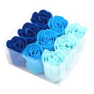 Set van 9 Zeep Rozen in Luxe Verpakking - Blauwe Bruiloft Rozen