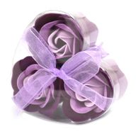 Set van 3 Zeep Rozen in Hartvormige Kado Verpakking - Lavendel Rozen