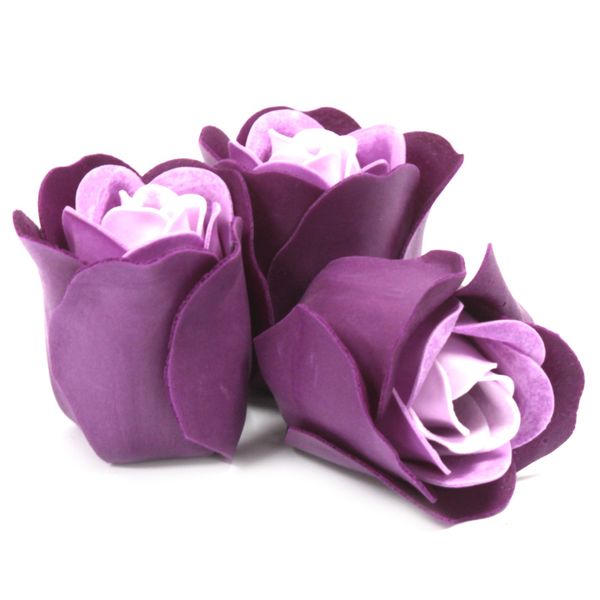 Set van 3 Zeep Rozen in Hartvormige Kado Verpakking - Lavendel Rozen