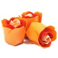 Set van 3 Zeep Rozen in Hartvormige Kado Verpakking - Perzik Kleurige Rozen