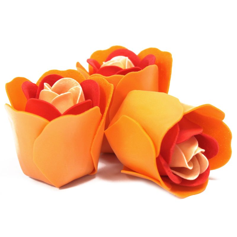 Set van 3 Zeep Rozen in Hartvormige Kado Verpakking - Perzik Kleurige Rozen