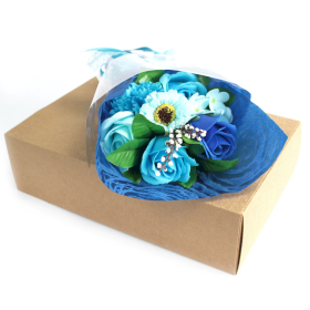 Zeep Bloemen Boeket in Doos - Blauw