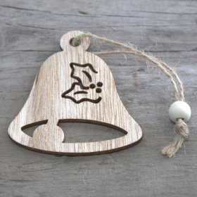 6x Pak van 3 Houten Ambachtelijke Kerst Decoratie - Bel
