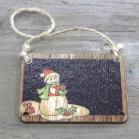 6x Pak van 2 Houten Ambachtelijke Kerst Decoratie - Sneeuwman