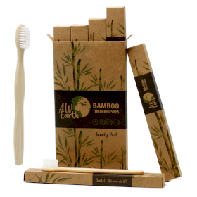 4x Bamboe Tandenborstel - Wit - Family Pack van 4 - Med Soft