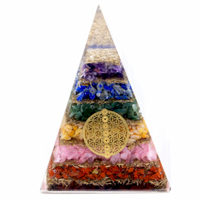 Orgonite Piramide - Large - 70mm - Zeven Chakra Levensbloem