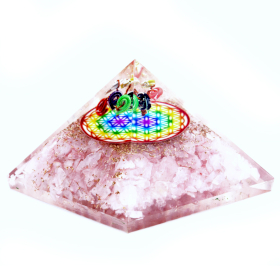 Orgonite Piramide - Large - Rozenkwarts Regenboog Levensbloem