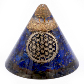 Orgonite Kegel - 90mm - Lapis Levensbloem - Hangend Kwarts