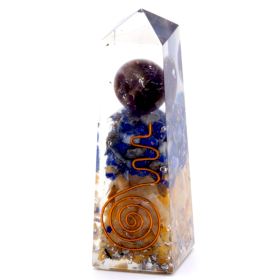 Orgonite Obelisk Power Point - 90mm x 25mm - Koper, Lapis en Gele Aventurijn