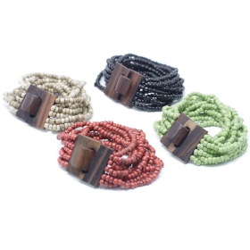 12x Multi Kralen Armbanden - Houten Sluiting - Asst Kleuren