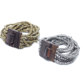 12x Houten Multi-Bead Armbanden - Asst Goud / Zilver Kleurig