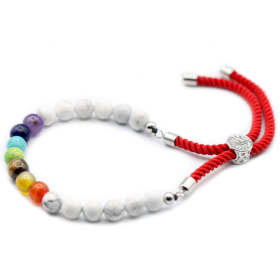 925 Verzilverde Edelsteen Armband met Rood Gekleurd Koord - Witte Howliet Chakra