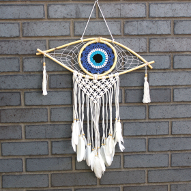 Bescherming Droomvanger - Medium - Macrame Boze Oog Blauw / Wit / Zwart