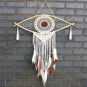 Bescherming Droomvanger - Large - Macrame Oog Wit / Grijs / Bruin