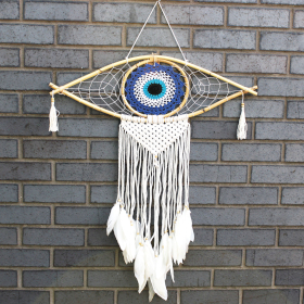 Bescherming Droomvanger - Large - Macrame Boze Oog Blauw / Wit / Zwart