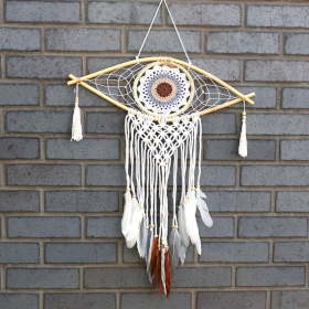 Bescherming Droomvanger - Medium - Macrame Oog Wit / Grijs / Bruin