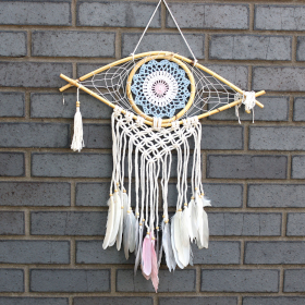 Bescherming Droomvanger - Medium - Macrame Oog Wit / Blauw / Roze