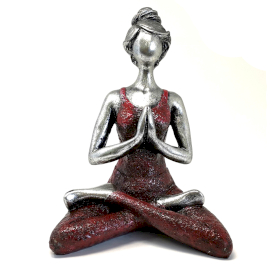 Yoga Beeldje - Vrouw - Zilver & Bordeaux Rood - 24cm