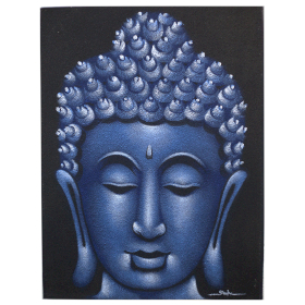 3x Boeddha Schilderij - Blauw & Zandkleurige Afwerking