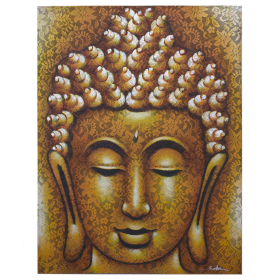 3x Boeddha Schilderij - Gouden Brokaat Detail