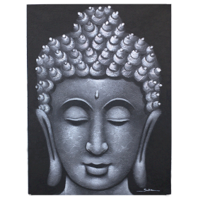 3x Boeddha Schilderij - Grijs Brokaat Detail