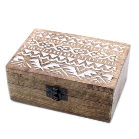 2x Mango Houten Box - White Washed - Slavisch Motief