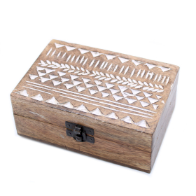 2x Mango Houten Box - White Washed - Aztec Motief