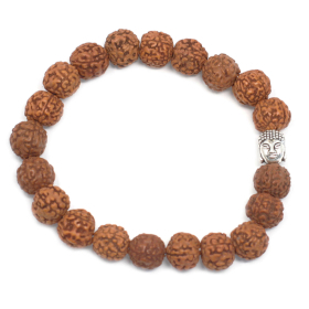 6x Rudraksha Boeddha Bangle Mala- Bruin