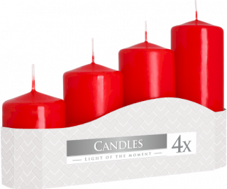 3x Set van 4 Stompkaarsen Candles  Ø50mm Hoog 11/16/22/33cm - Rood