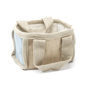 10x Natuurlijke Jute Winkelmand - Klein - 16x10x12cm - Teal