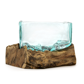 4x Gesmolten Glas op hout met standaard - Large Kom